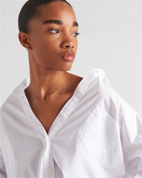 prada button up shirt embroidery|White Embroidered poplin shirt .